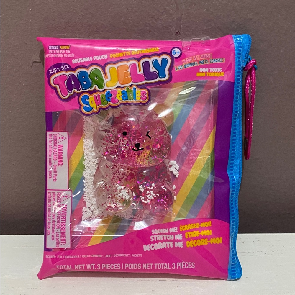 TABA JELLY SQUEEZABLES SQUISHY PINK GLITTER BEAR RARE
